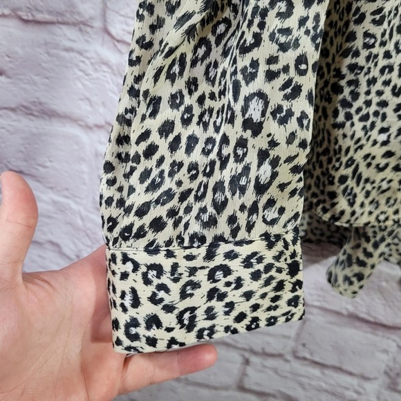 Zara Leopard Print Chiffon Puff Sleeve Button Up Blouse - Picture 5 of 14